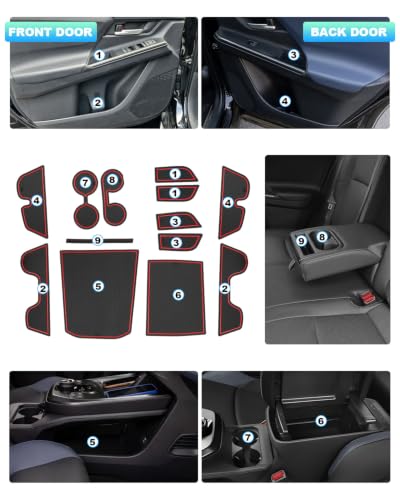 Image of CDEFG 13Pcs for 2026 Toyota Bz bZ4x Door Slot Mats Interior Inserts | for 2026 Toyota Bz bZ4x (XLE /XLE Plus /Limited) Accessories Door Slot Coverage Console Insert Pocket Rubber Set, Red