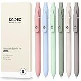 Sooez Ballpoint Pens Retractable, 6 Pack Black Pens ballpoint with Comfort Grip, Smooth Writing Fidge Pen for Journaling, Cute Office and School Supplies Bulk Pens, 1.0mm Medium Point Black ink