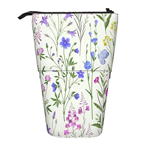 Federmäppchen mit Blumen und Schmetterlingen, Teleskop-Federmäppchen, Stehender Stifthalter, Stehende Federmäppchen, niedlicher, einziehbarer Schreibwaren-Organizer, Make-up-Tasche für Kinder Cover