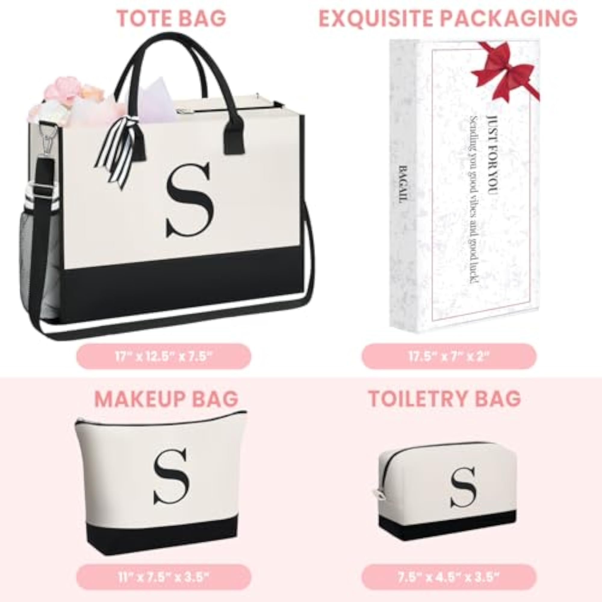Personalized Tote Bag with 2 Makeup Bags, Birthday Gift