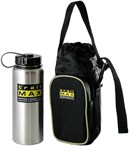 TrailMax 500 Series Water Bottle Horse Saddle Bag; Insulated & Padded Drink Holder; Western & Endurance Saddle Water Carrier; Saddlebag w/ 1 Liter Stainless Steel Water Bottle; Black & Sand