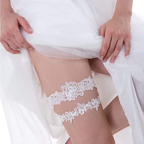 Kukensammy Garters For Bride Women Ivory Lace Plus Size Adjustable 16-28Inch Bridal Accessories White Leg Ribbon Thigh For Wedding Evening Party #TOP3