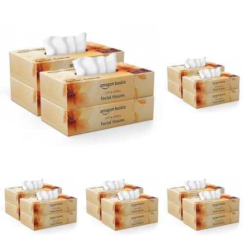 Image of Amazon brand- Amazon Basics 2-Ply Facial Tissue paper 400 pulls | 100 pulls x Pack of 20| Soft, Absorbent, Gentle| Chemical-Free