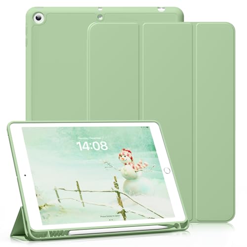 KenKe 新型 iPad 第9世代 ケース 10.2 インチ (2021/2020/2019モデル) 軽量 柔らかいシリコン TPU材質ペン 収納 iPad9 / 8 / 7 カバー 3段階折り畳み可 スタンド マグネット付き 自動スリープ機能 iPad