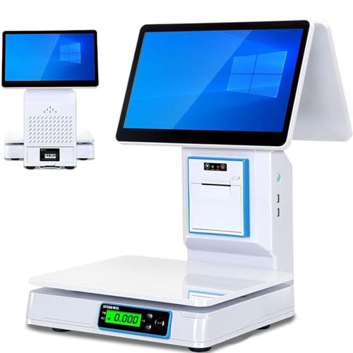 Retail Store AI Recognition Weighing POS System, Supermarket 15.6-Inch Capacitive Touchscreen POS Terminal, Barcode Scanner Cash Register 8 GB RAM, 256 GB SSD, 58 MM Printer Double
