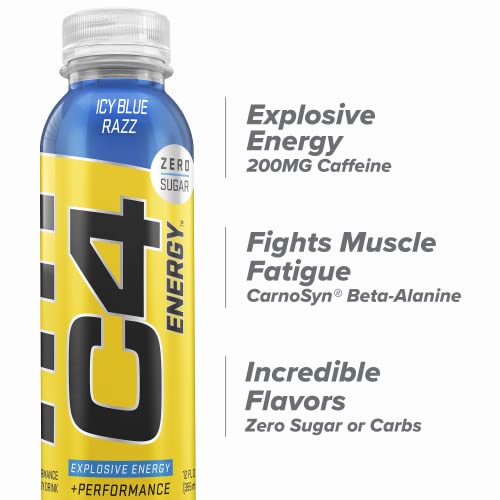 Cellucor C4 Energy Non-Carbonated Zero Sugar Energy Drink, Pre Workout Drink + Beta Alanine, Icy Blue Razz, 12 Fl Oz (Pack Of 12) #TOP2
