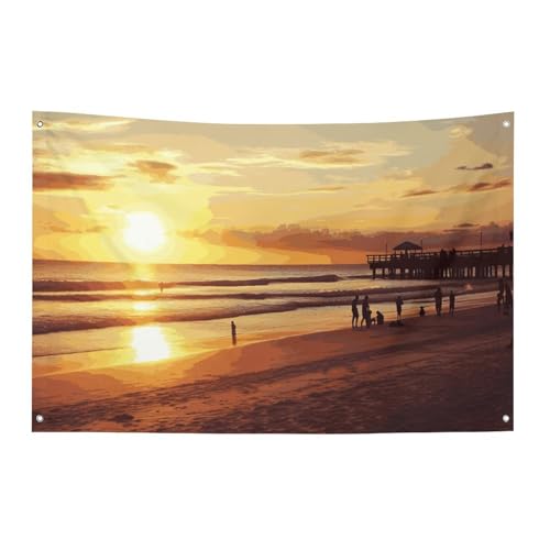 Drapeau de jardin saisonnier imprimé coucher de soleil pour décor extérieur et fêtes