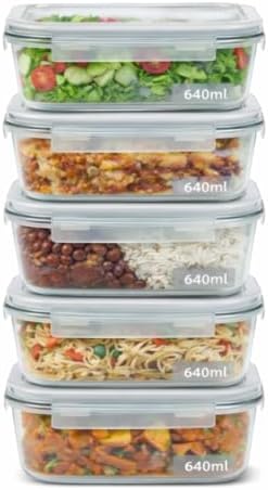 Kit 5 Potes de Vidro Herméticos 640ml com 4 Travas Ideal para Mar...