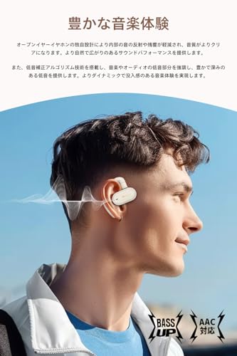 Nakamichi オープンイヤー型イヤホン Bluetooth 5.4 耳を塞がない 音漏れ防止 低音補正アルゴリズム 耳掛けイヤフォン 角度調整可能 最大30時間音楽再生 マルチポイント ながら聴き ワイヤレスイヤホン ELITE OWS100 ベージュ