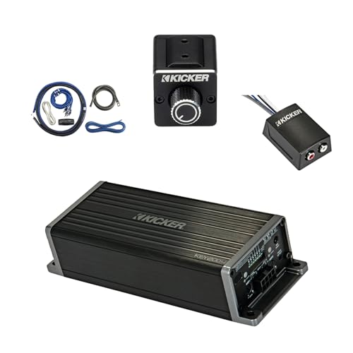 Kicker KEY200.4 200 Watt 4-Channel Full-Range Auto-EQ Smart Amplifier with Dual Bass Remote, Wiring Install Kit, Stereo Line Output Converter