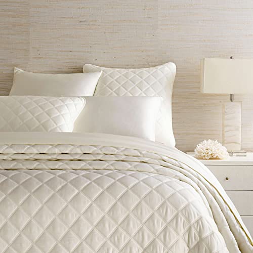 Pine Cone Hill Quilted Silken Solid Ivory Coverlet, King Size, Ivory Solid Pattern