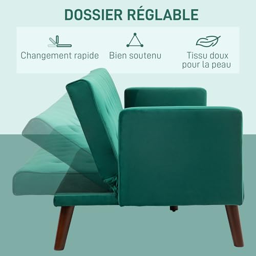 Canapé convertible 3 places velours vert - Mod. 83B-074V00GN
