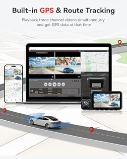 REDTIGER 4K 3 Canaux Dashcam Voiture 5G WiFi avec Carte de 64 Go GPS Intégré, 2160P+1080P+1080P Avant, Arrière et Intérieur, Triple avec écran de 3 Pouces, Vision Nocturne IR, Mode de Stationnement