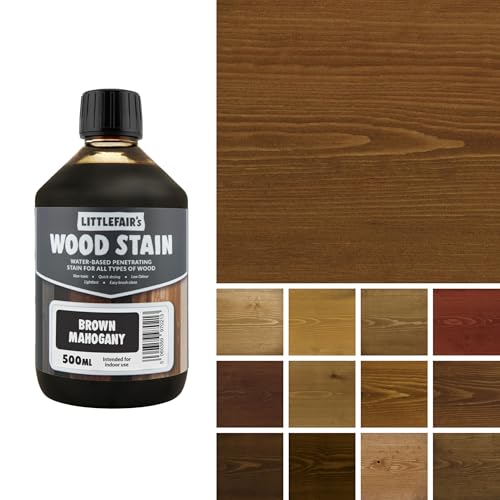 Littlefair's Wood Stain Water Based - 16.9oz/500ml - Indoor Furniture Stain Light & Dark Finishes - Special Non Toxic & Eco Friendly Formula - Wood Stain for Crafts - Color: Brown Mahogany