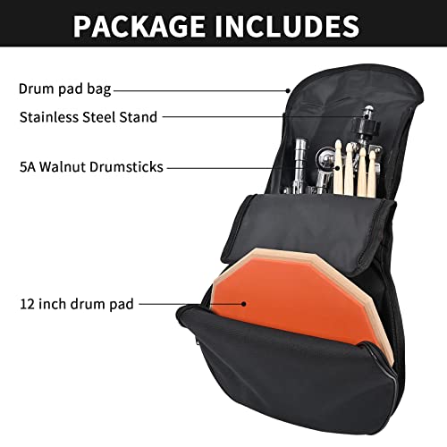 Tipatyard Practice Pad Snare Drum Stand Set，12 Inch Double Sided Silent Drum Pad With Drumsticks,Storage Bag,Adjustable Stand(Fits 10''-14'' Drums) (Orange) #TOP6
