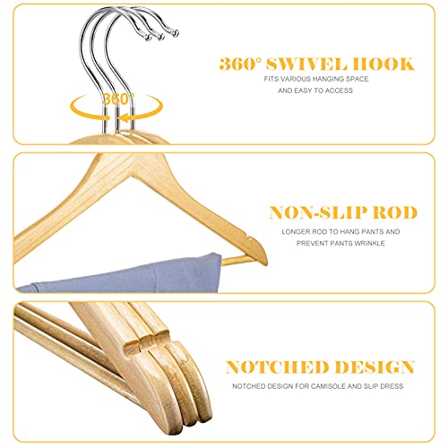 Image of Cozymood Sturdy Wooden Hangers 20 Pack Durable & Slim Clothes Hanger with 360 Rotatable Hook Natural Finish & Notches Wood Hangers Premium Coat Hanger for Closet Clothes Hangers (Natural)