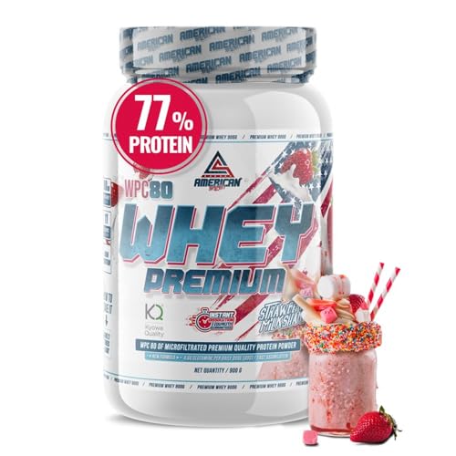 AS American Suplement | Premium Whey Protein | Proteína de Suero de Leche | Aumentar Masa Muscular | Alta Concentración de Proteína WPC80 Pura | Kyowa Quality® (900 gr, Fresa)