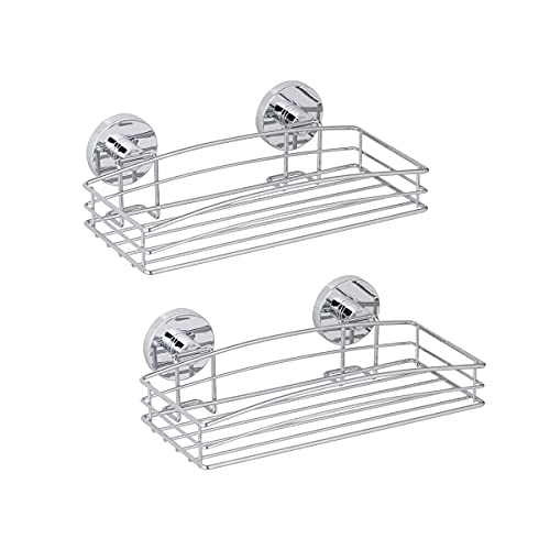 WENKO Vacuum-Loc® Wandablage, 2er Set, Ablage im offenen Drahtkorb-Design aus verchromtem Metall für Bad & Gäste-WC, Wandablage zur Befestigung ohne Bohren mit Vakuum-Befestigung, je 26 x 6,5 x 14 cm