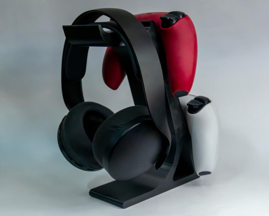 Image of Dual Controller and Headphone Stand for PS5 and Xbox - Gaming Headset Holder & Controller Organizer - PlayStation 5 Accessories - Black