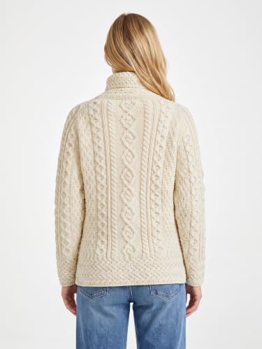 Image of Carraig Donn - Ladies - 100% Soft Merino Wool - Cable Knit Sweeter Vented Roll Neck Irish Jumper