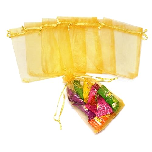 Image of Bezall 50Pcs Organza Bags 6x8 inches, Golden Mesh Gift Bags Drawstring Jewelry Pouches Christmas Wedding Party Favor Candy Bag