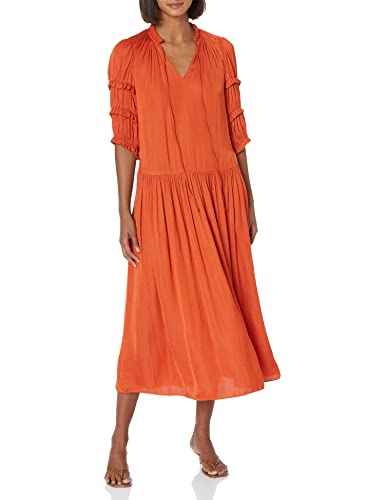 Rebecca Taylor Women's Pleated Sleeve Dress, Burnt Orange, - Want It All