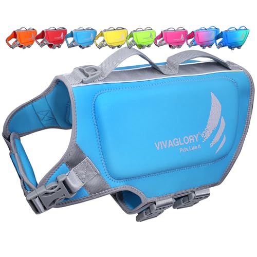 VIVAGLORY Dog Life Vest with Handle, Buoyancy, L, Blue