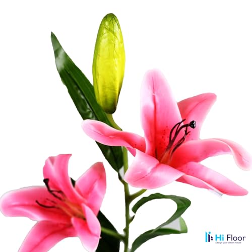 Image of Enhance Your Space with Artificial Leaf Decor Foliage for Stunning Interiors Decorative Items for Home;Office; Room; Living Room; Table; (Without Vase) (Pack of 1, Pink Lily)