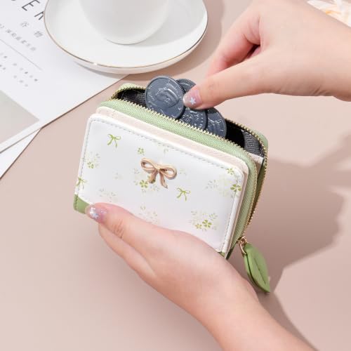 Image of GAEKEAO Small Wallet for Women RFID Blocking Vegan Leather Floral Ladies Purse Bifold Compact Card Holder with Zipper Pocket