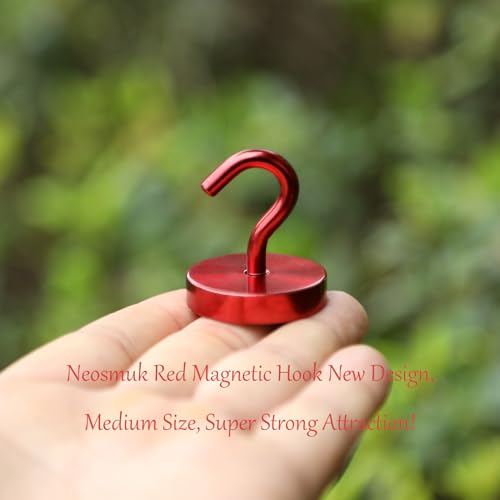 Image of Neosmuk Magnetic Hooks Steel Tube Design for Cruise,130lb+ Red,10 Pack | Cruise Ship Essentials,Heavy Duty Magnett Hooks for Cabins, Refrigerator, Grill, Hanging, and Travel Extra Strong Must-Haves