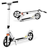 Estructura estable y durable: el pedal de nuestro patinete está hecho de aleación de aluminio de alta calidad que tenemos una capa antideslizante en consideración de su seguridad. Tiene una buena capacidad de carga de hasta 100 kg. Equipado con un freno de pie sensible hacia atrás y un reflector rojo, garantiza su seguridad en todo momento.