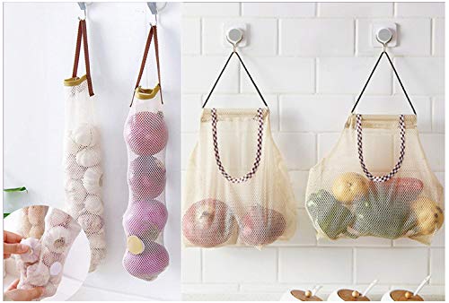 Mesh Bags for Fruit and Vegetable Hanging Storage for Potato Onions Green Pepper Fruits Garlic 2 Size - Pack of 4