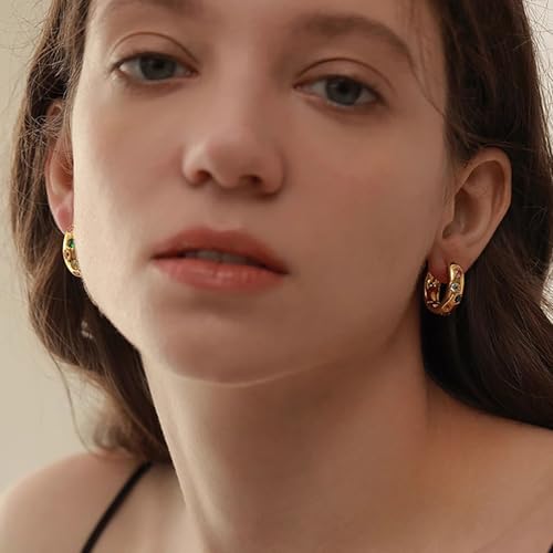 Gold Plated Huggie Hoop Earrings for Women with Colorful Cubic Zirconia – Bold Chunky Small Hoop Earrings Jewelry Gift2