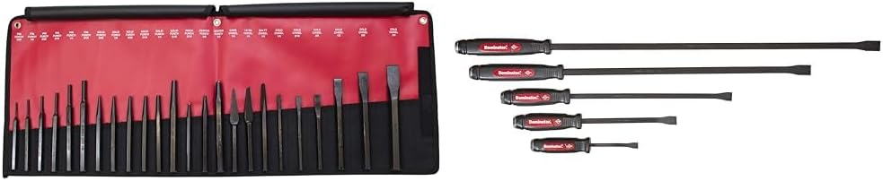 Mayhew Pro 61050 Punch and Chisel Kit, 24-Piece & Mayhew 61366 Dominator Pry Bar Set, Curved, 5-Piece