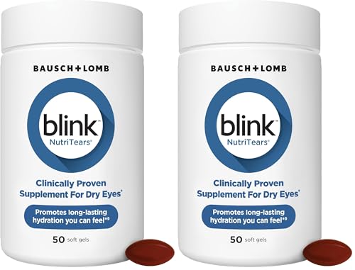 BLINK NutriTears Clinically Proven Supplement for Dry Eyes,Eye Care with Lutein & Zeaxanthin and Vitamin D to Hydrate Eyes from Within for Long-Lasting Relief,50 Softgels,(Pack of 2)