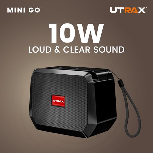 Image of UTRAX Mini Go 10W Bluetooth Speaker with 8 Hours Playtime | High Bass Portable Mini Speaker | Bluetooth 5.3 | USB Drive Support | Type-C Fast Charging | Black