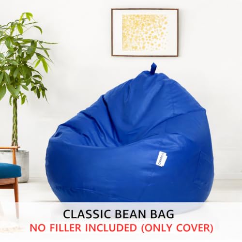 Image of Amazon Brand - Solimo 6XL Bean Bag Cover Without Beans, Faux Leather Classic Bean Bags Cover with Handle & Zipper, Bean Bag Cover for Living Room & Bedroom, 6 Months Warranty (Blue)