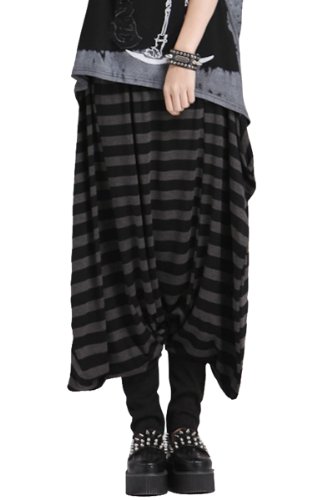 ellazhu Baggy Harem Hippie Horizental Stripe Pants Trouser OneSize GY104 Black Grey