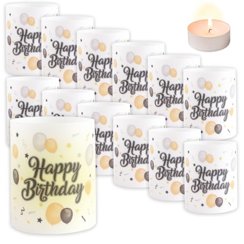 HICOHAND Lot de 12 décorations de table en forme de lanterne, décoration de table « Happy Birthday » pour décoration de table, confirmation, anniversaire, mariage