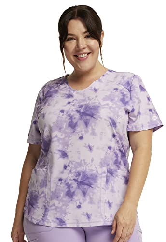 Dickies Dynamix Women Scrubs Top V-Neck Print DK623, L, Tonal Tie Dye Lavender