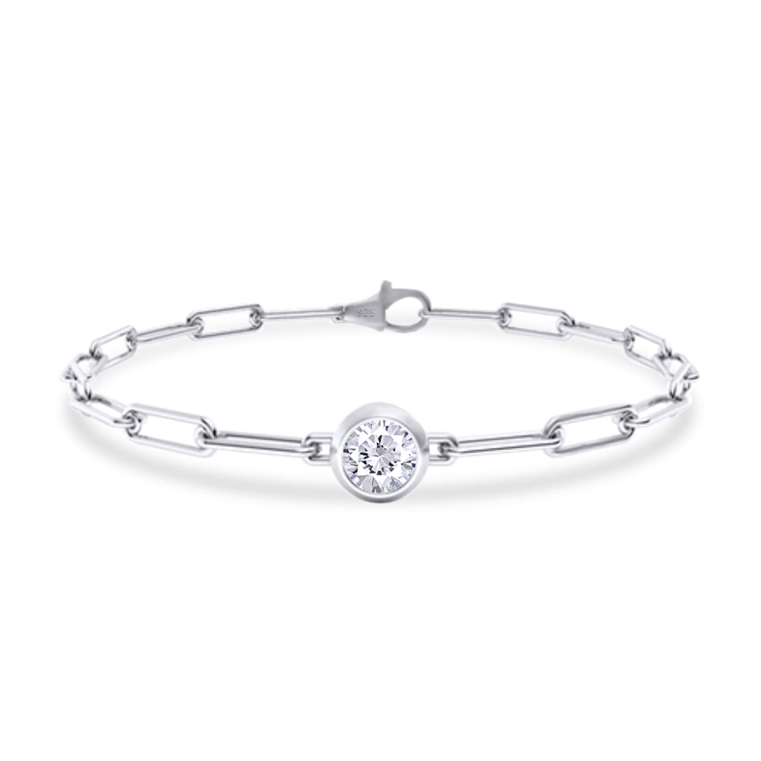 SAVEARTH DIAMONDS 3/4 CT 6MM Round Cut Lab Created Moissanite Diamond Solitaire Paperclip link Bracelet For Women In 14K Gold Over Sterling Silver Size : 6 to 7.5 Inch, (0.75Cttw)