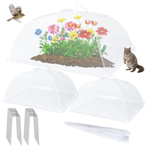 4 Packs Mesh Plant Cover with 16 Ground Stakes Pop-up Mesh Plant Cover for Outdoor Reusable Mesh Plant Protector for Vegetables Seedlings and Herbs Strawberry Plant Protector(17 x 17 Inch)
