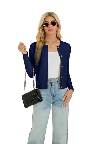 Image of Women's Long Sleeve Cropped Knitted Sweater Cardigan Button Down Open Front Knitted Shrug Sweaters