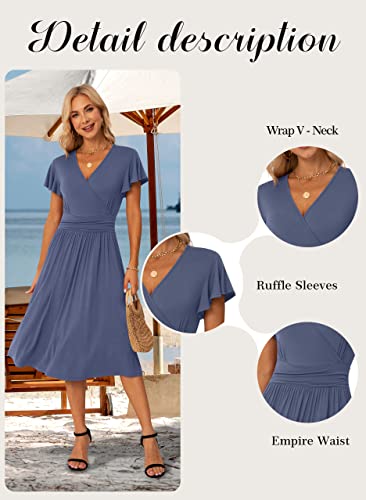 Image of GRECERELLE Spring Summer Dress for Women Casual Ruffle Short Sleeve Wrap V-Neck Dress