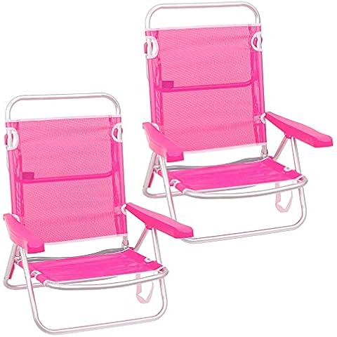 LOLAhome Pack de 2 sillas de Playa Convertibles en Cama de Aluminio y textileno (Rosa) Cover