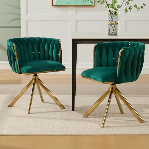 VSOGA Lot de 2 fauteuils en velours avec structure en métal robuste - Fonction pivotante à 180° - Support dorsal ergonomique - Luxe doux et velouté - Pour salon, boudoir et espace de travail