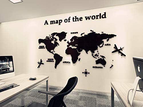 3D Wall Stickers - DIY World Map Wall Decal Sticker Murals Map Wall Décor for Living Room Bedroom TV Background Home Decorations(Black,XXL: 280x174 cm)