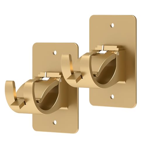 2 Pieces Self Adhesive Curtain Rod Bracket Universal Plastic Curtain Rod Holders No Drill Curtain Rod Brackets Curtain Rod Hooks for Bathroom Bedroom Livingroom(Gold)