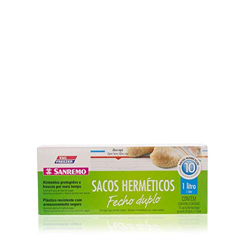 Saco Plástico Hermético Transparente com Fecho Duplo de 1000ml, Linha Vac Freezer, Sanremo.