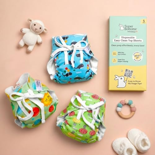 Image of SuperBottoms DryFeel Langot Trial Kit for Newborn Babies, 5 Assorted Langots with 2 Printed, 2 Premium Muslin & 1 White, Soft Cotton Langot for Diaper-Free Time, 0-9 Months